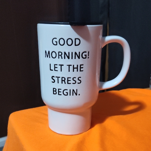 Other - White Ceramic Mug with Black Lid